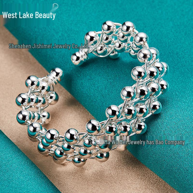 

West Lake Beauty Стерлинговое серебро Сетчатый открытый браслет с бусинами в виде винограда для женщин - Изысканная модная бижутерия