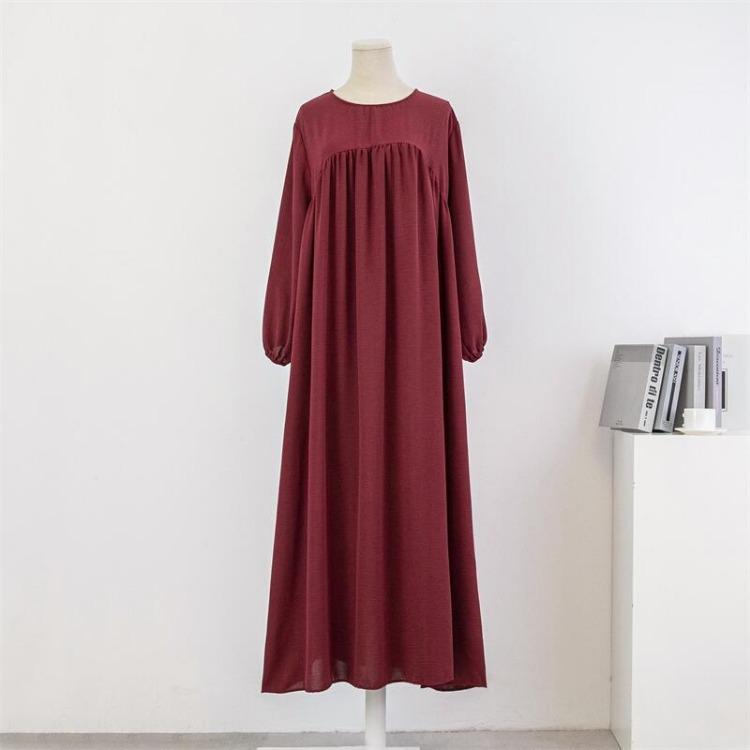 Muslimisches Übergrößenkleid Lässig für Damen Lang Maxi Mode mit Taschen Einfarbig Langarm Vestidoes Herbst Frühling 50-100kg Locker Robenkleider