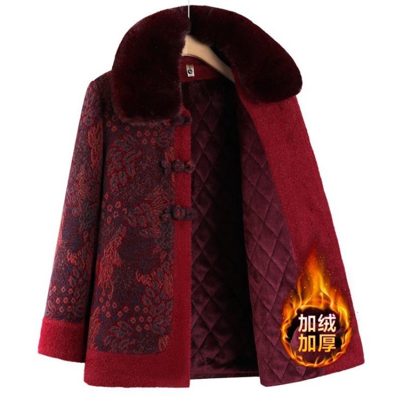 New old man woolen winter clothes plush thickened coat old lady clothes warm top