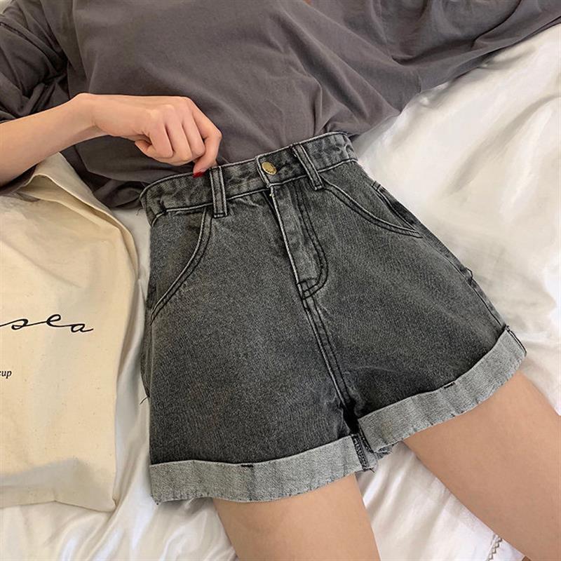

Women s Korean Style High-Waisted Denim Shorts - Loose, Slimming, Rolled Hem, Wide-Leg, A-line Casual Versatile Design. 2XL