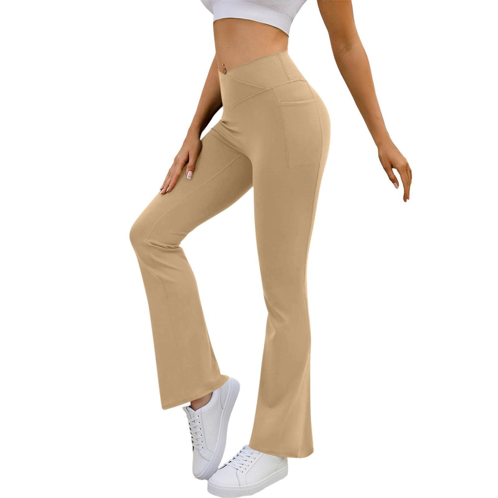 

Women s Cross High,Waist Tight,Fitting Multi,Functional Flared Yoga Pants, Elastic Color Sports Casual Pants XL хакі