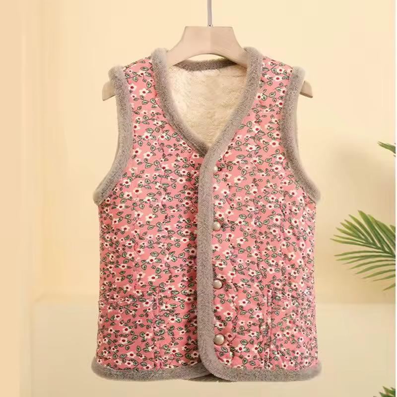 

Autumn and Winter Mom s Warm Vest for Middle-Aged Women Print Polyester Fiber Materni Vest L розовый