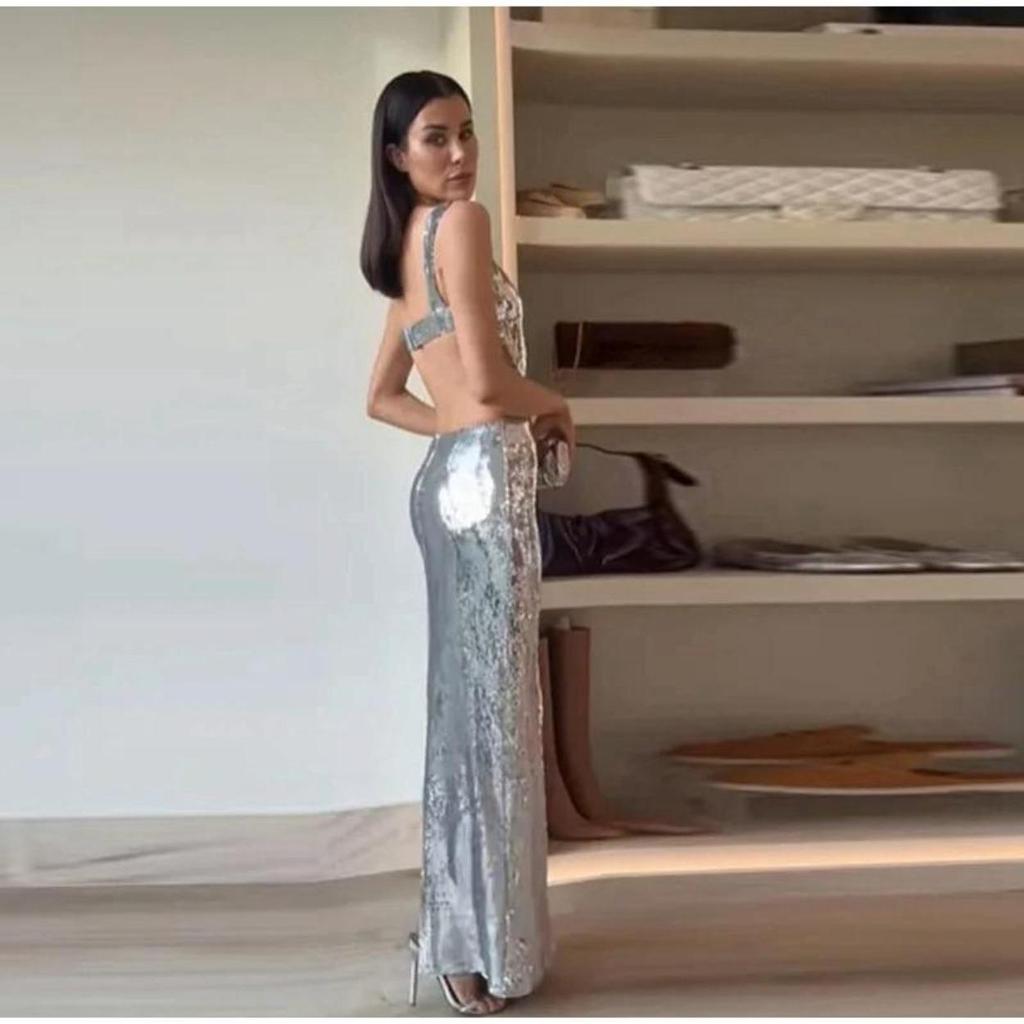 Vestidos de fiesta femeninos con espalda descubierta, sin mangas, con tirantes y purpurina, ajustados a la cadera para primavera y verano, vestido de noche
