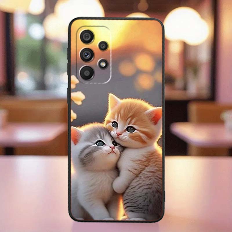 Cute Cartoon Cat Illustration For Samsung A41 A35 A34 A33 A32 A25 A24 A23 A21s A06 A05 A04 A03 Note 10 20 Ultra 5G Black Case