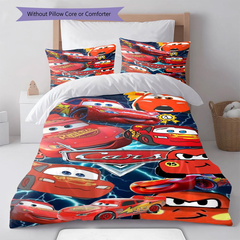 Lightning McQueen Cars 3Pcs Bedding Set for Kids, Soft Microfiber Bed Set for Boys Bedroom, Cartoon Movie Home Decor