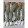 Women'S Casual Olive Green Cargo Pants - Long Length, Drawstring Waist, Multiple Pockets, All-Season Comfort, Casual Attire|Drawstring Waistband
