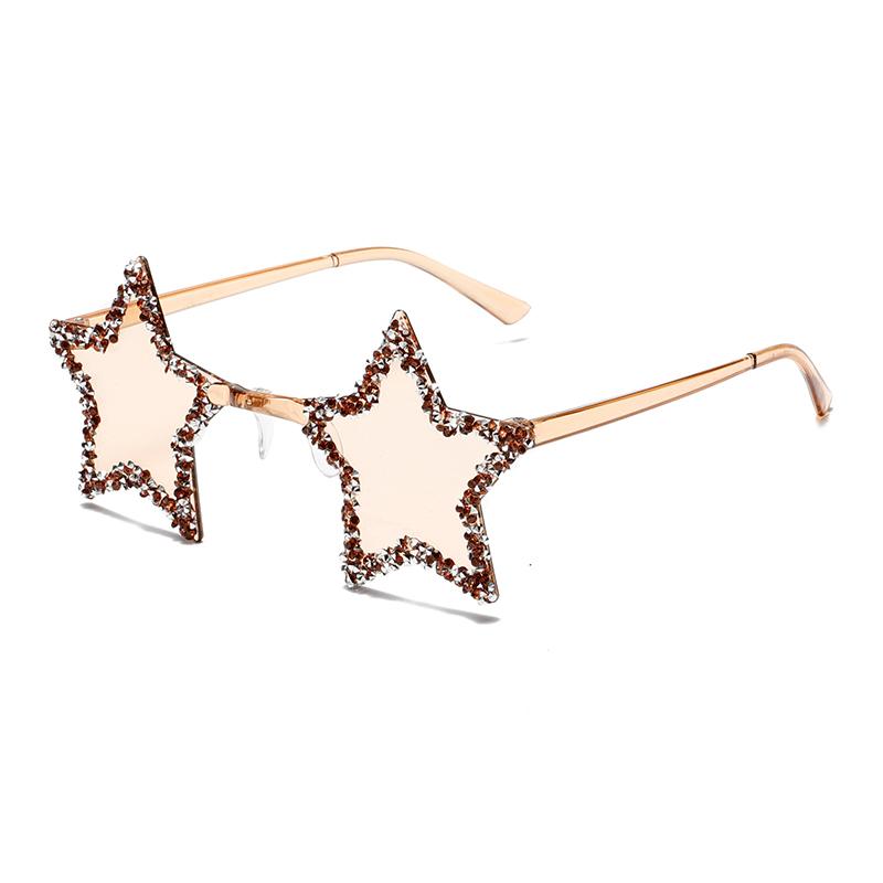 Fashion Candy Color Shades with Crystal Shiny Retro Rimless Star Women Ins Brand Design Sunglasses Chic Beach Sun Glasses