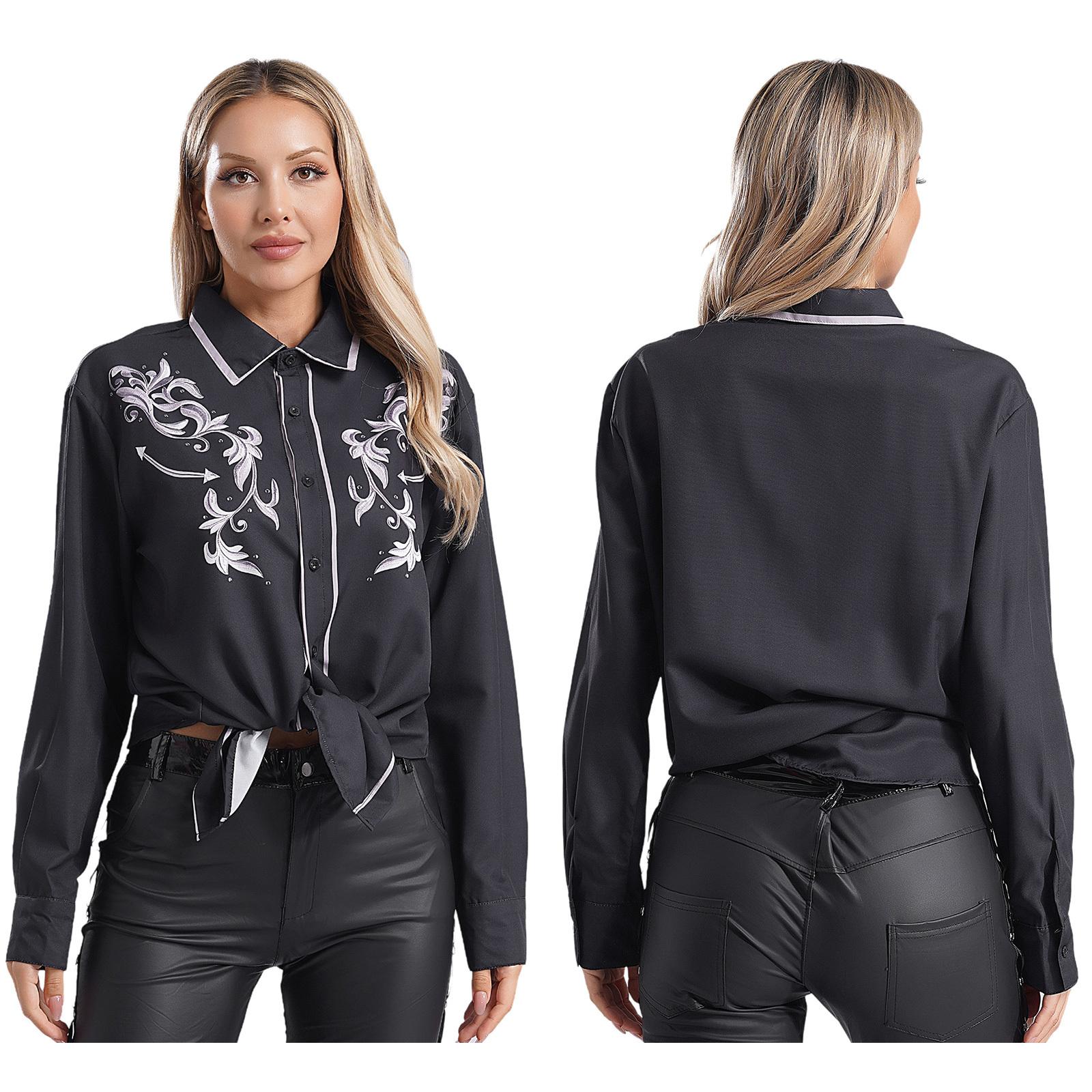 

Женская рубашка с длинными рукавами в стиле ретро с принтом, летние повседневные рубашки для отдыха, винтажная пляжная рубашка для ковбойской вечеринки в стиле косплея S белый