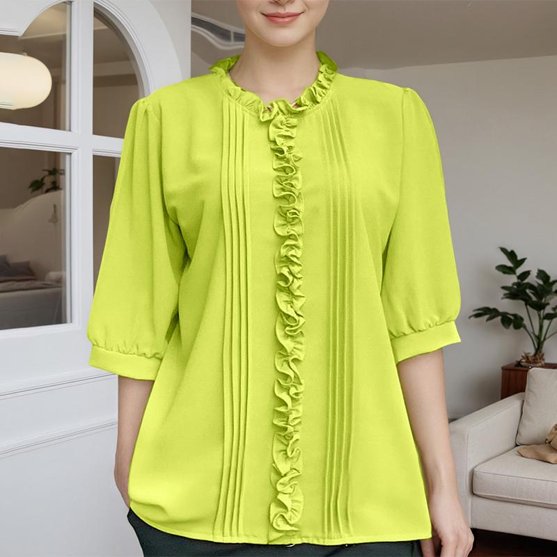 

ZANZEA Женская повседневная блузка с круглым вырезом и рукавом 3/4 S зелёный