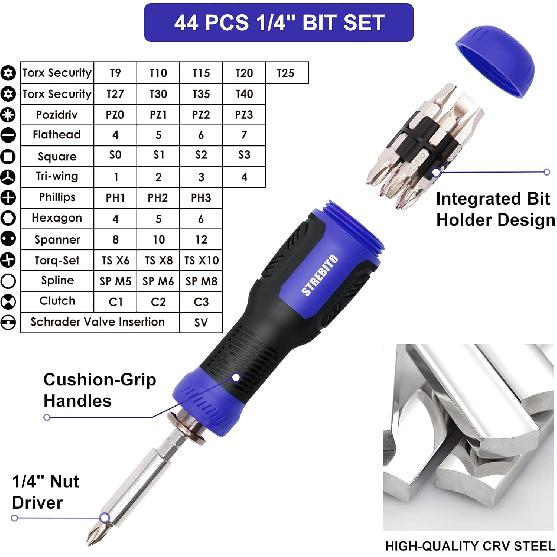 STREBITO Precision Screwdriver Set 191-Piece Multi-Bit Screwdriver 1/4 Inch Nut Driver Home Improvement Tool Electronic Repair Kit for Computer,