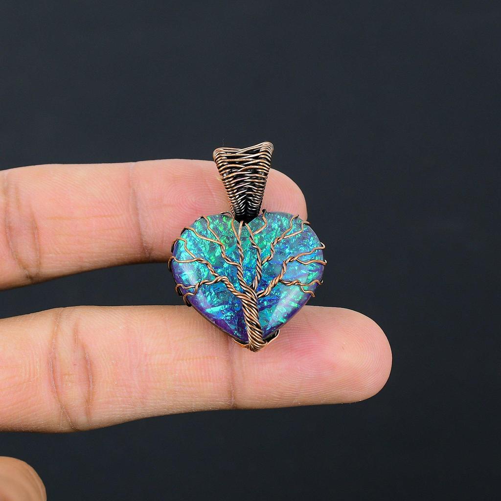 Tree Of Life Pink Opal  Gemstone Pure Copper Wire Wrapped Handmade Pendant Jewelry