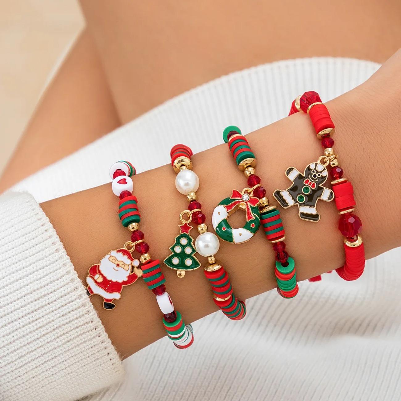 

Рождественский мягкий керамический эластичный браслет с бусинами, мультяшный снеговик, универсальный браслет, подходящий для вечеринок и праздничных подарков 18cm