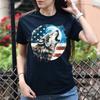 Wolf and the Fool Moon American Flag Unisex Tshirt Black Navy Dark Heather