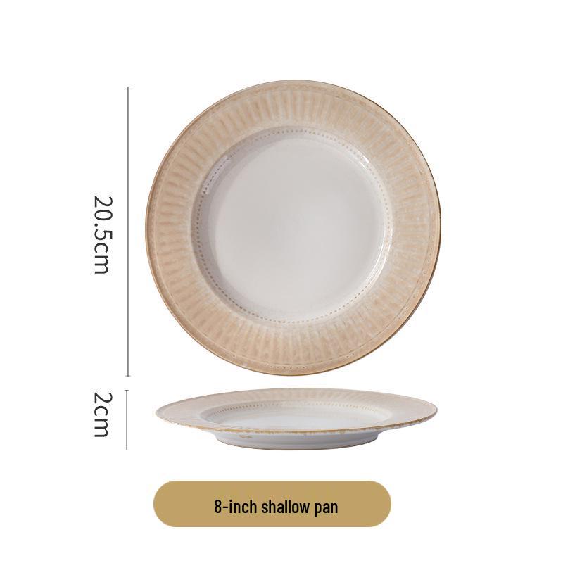 Nordic Vertical Stripe Embossed Ceramic Dining Set: Bowls, Plates, Dishes, Coffee Cup & Saucer, Fish Plate for Western Cuisine.