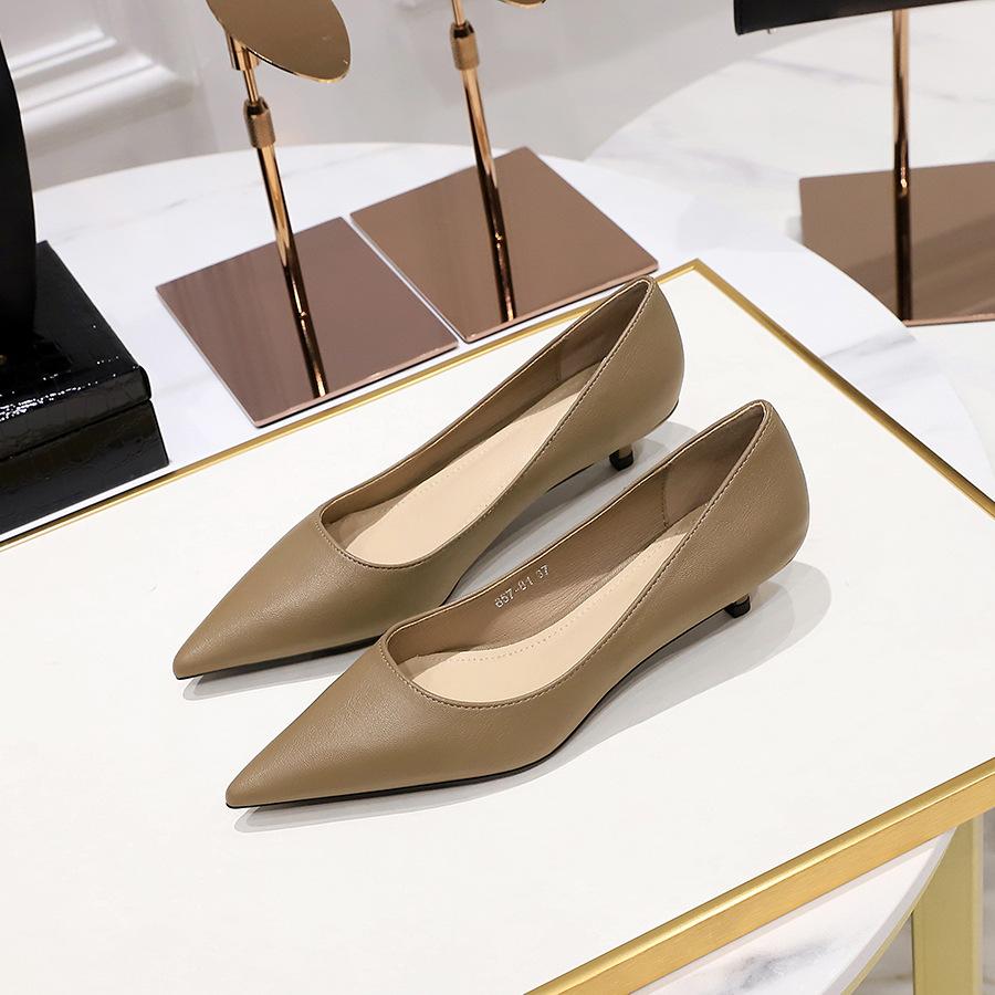 Women's Fashion Commuting Thin Low Heel Pointed Shallow Mouth Versatile Comfortable Single Shoes Flat Shoes
