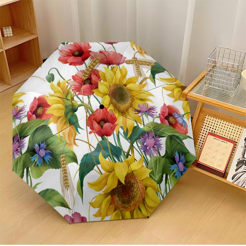 

Flower Circle Decor Theme Automatic Umbrella Compact 8-Rib Design Sturdy Construction Durable Umbrella Stylish Accessory
