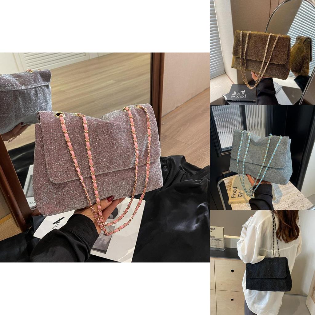 2024 New Commuter Fashion Retro Corduroy Large Capacity Simple Chain Shoulder Crossbody Bag For Women In Black