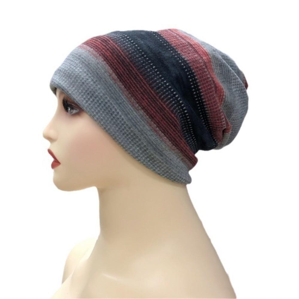 Stripe Print Pullover Hat Multifunctional Keep Warm Women's Pile Hat Autumn and Winter
