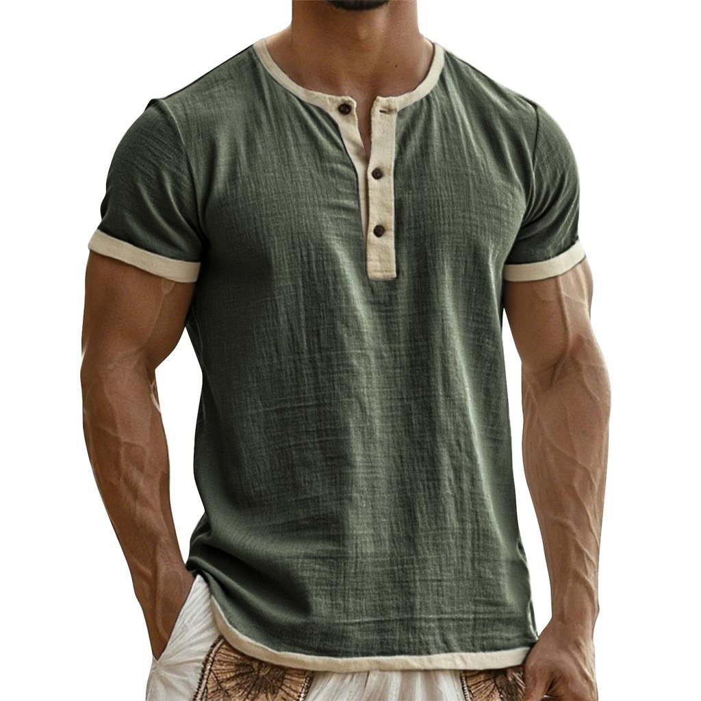 Men's Breathable Solid Color Pleated T-shirt Men's Casual Contrast Color Short Sleeve T-shirt