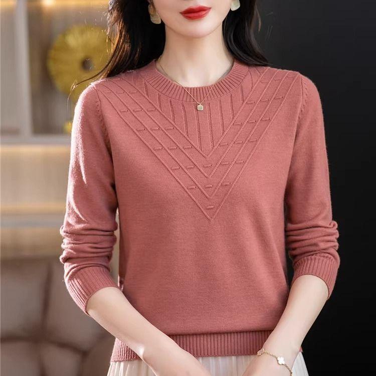 Warme Strickpullover-Oberteile für Damen im Frühling und Herbst im westlichen Stil, Mutterkleidung, langärmelig, lockerer, großer, dünner Pullover