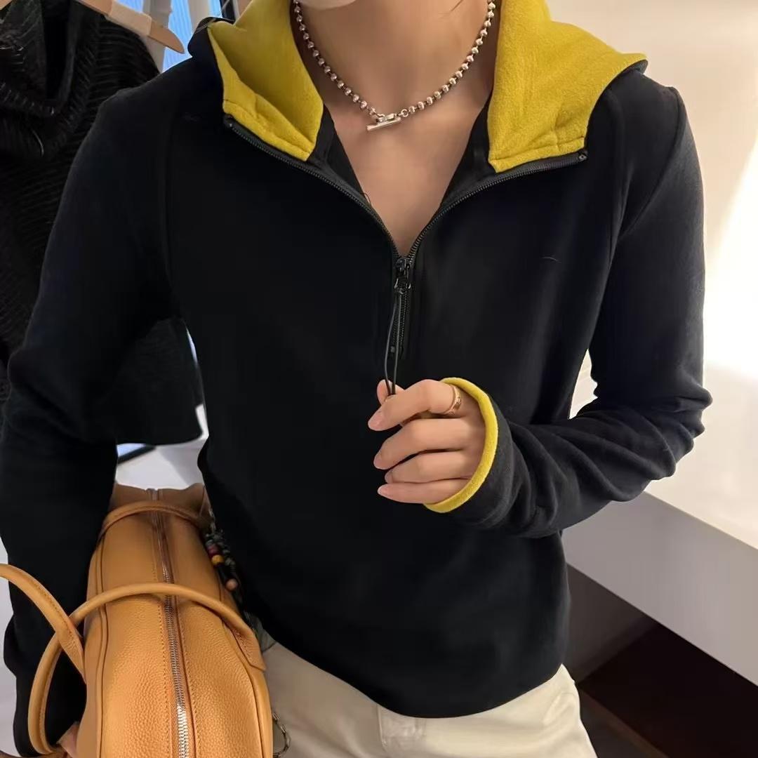 

Уютный цветной худи из немецкого бархата на молнии до середины – Модная, стройнящая, повседневная женская одежда XL [115-130 lbs] чёрный