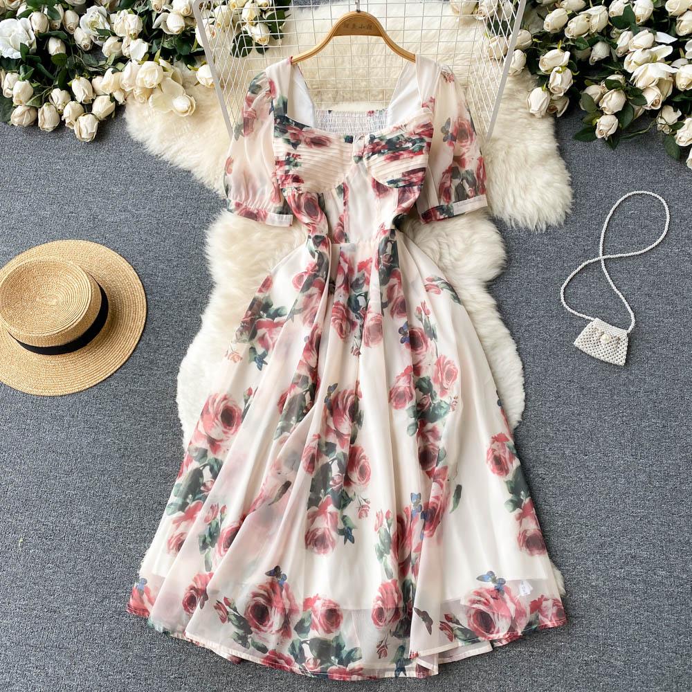 

Платье RUGOD, летнее модное женское платье средней длины с объемными рукавами в стиле ретро и принтом