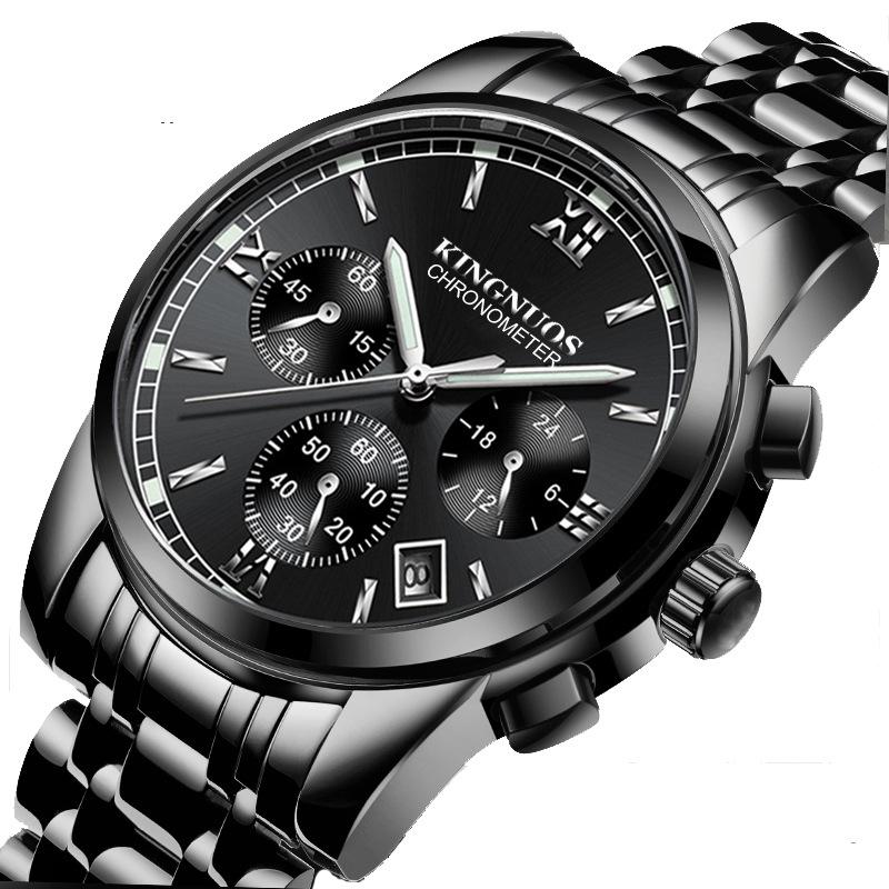 Top Brand New All-match Fine Steel Belt Waterproof Men's Watch Three-eye Six-pin Men's Watch Multifunctional Quartz Non-mechanical Wristwatch