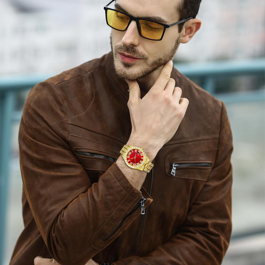 Analog Diamond Watch with Roman and Water Resistant Quartz Movement Simple and Stylish Fashion Accessory Perfect Gift for and Day Men's Alphabet,