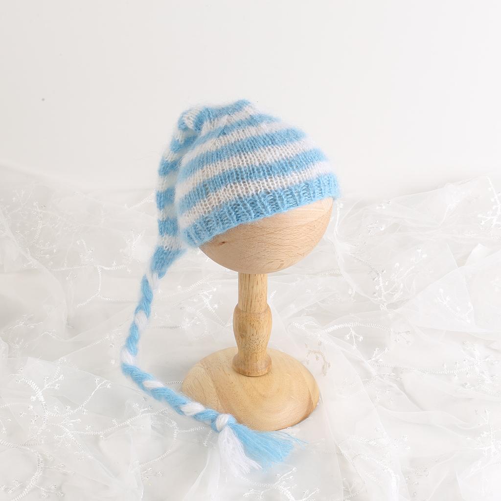 Hand Knitted Crochet Angora Wool Baby Elf Hat Newborn Coming Home Bonnet Beanie for Photography Props