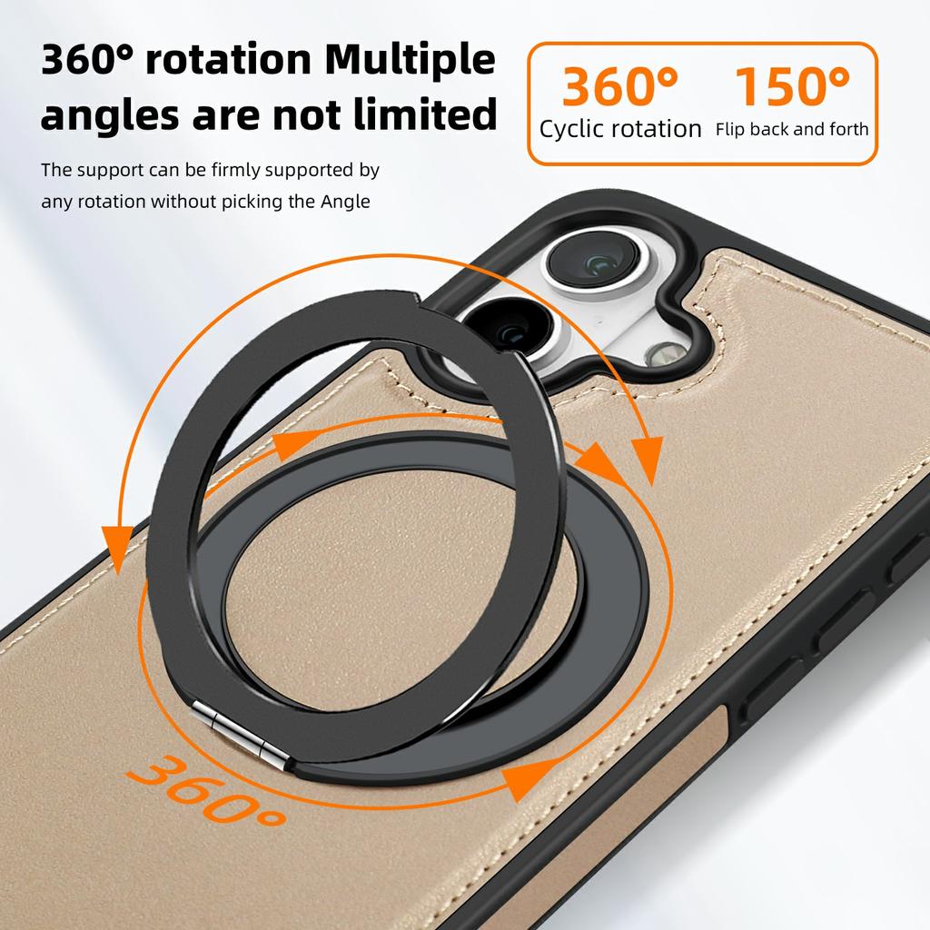 For iPhone 17 Case with Ring Kickstand Compatible with MagSafe PU Leather Back Cover