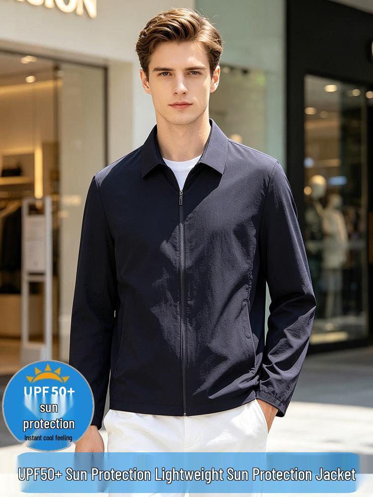 Leichte Sonnenschutzjacke für Herren - Frühjahr/Sommer 2026 Business Casual Revers Oberteil, Unifarben