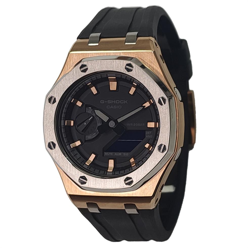 CASIO Custom Collection Electronic Movement Fluoroelastomer Strap Watch Men s Watches Black Dial GA-2100-1A1(Watch3--) Black Strap