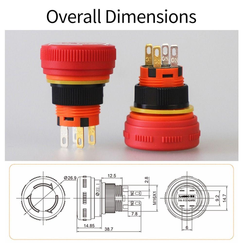 1Pcs 16mm Emergency Stop Push Button Switch Mushroom Stop Button  for Emergency Stop Control