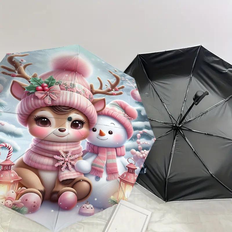 1PC Christmas, Winter Automatic Open/Close Umbrella with Windproof, 8-Rib Sturdy Canopy, Durable Ribs, Fashionable Design, Outdoor Accessory, Fun Prin