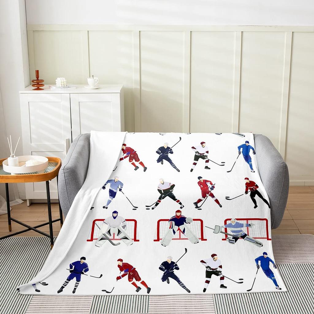 Ice Hockey Throw Blanket Winter Sport Game Flannel Blanket Sporting Competition Sofa Couch Office Flannel Blankets for Kids Boys