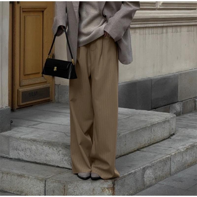 Retro Striped Casual Wide Leg Pants Spring and Summer Women's Fashion Commuting Versatile High Waist Loose Straight Leg Pants