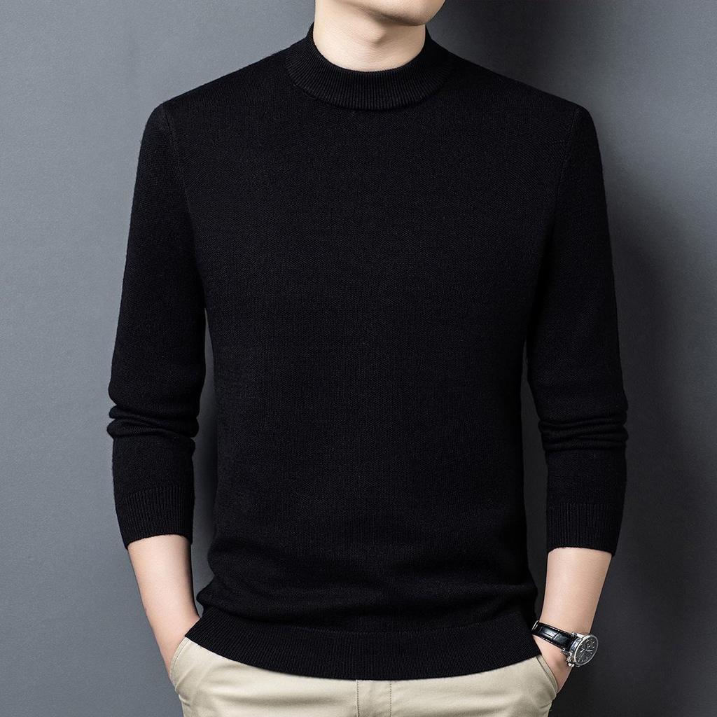 480g Men's Thickened Wool Sweater - New Winter Style, 100% Pure Wool, Solid Color Knitted Design