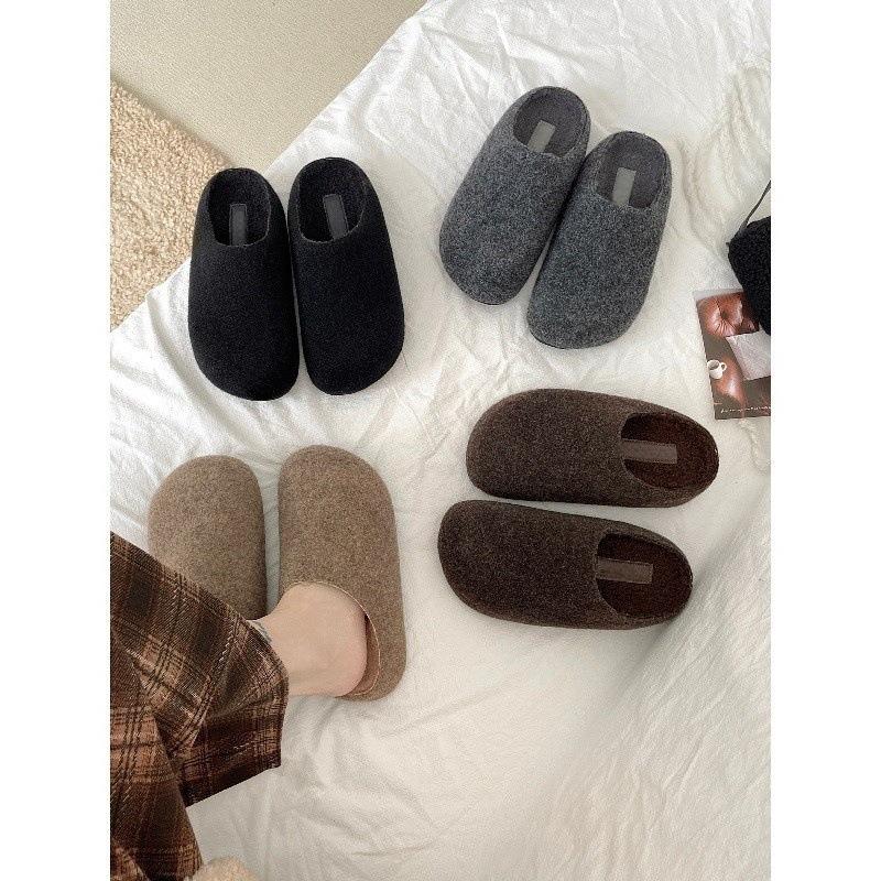 Small inner height increase thick-soled Birkenstocks high-end fluffy shoes lazy autumn and winter bag head half slippers single shoes