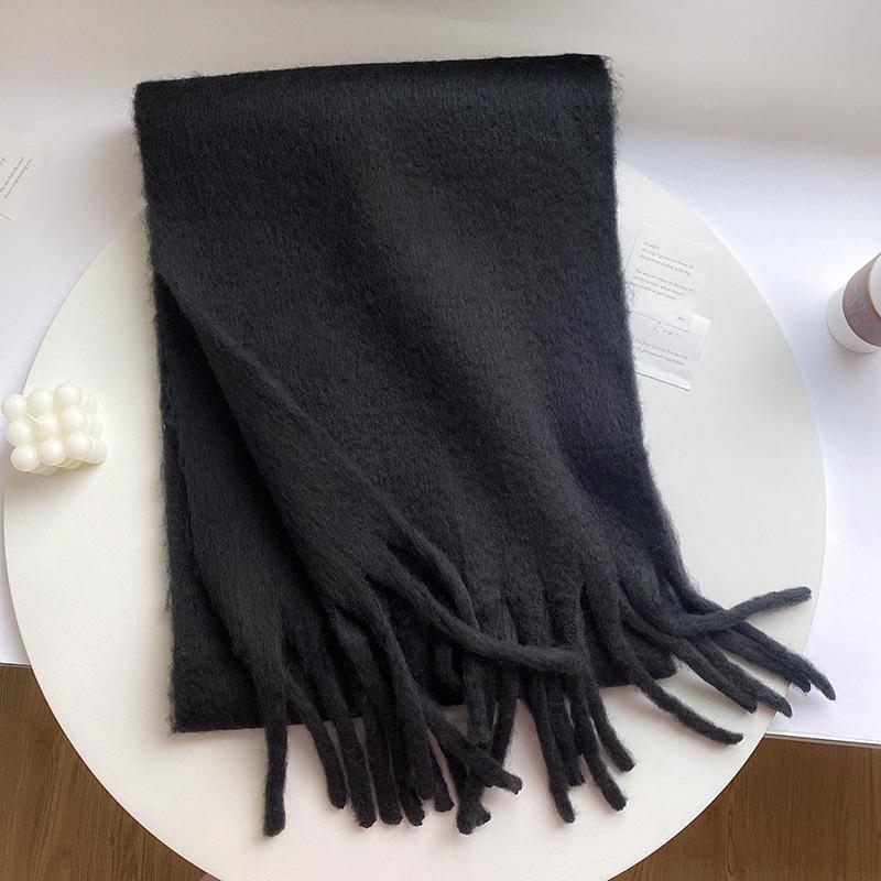 Soft Fluffy Solid Color Winter Scarf Women's Thickened Fleece-Like Cashmere Shawl Korean Style Warm Versatile Neck Warmer