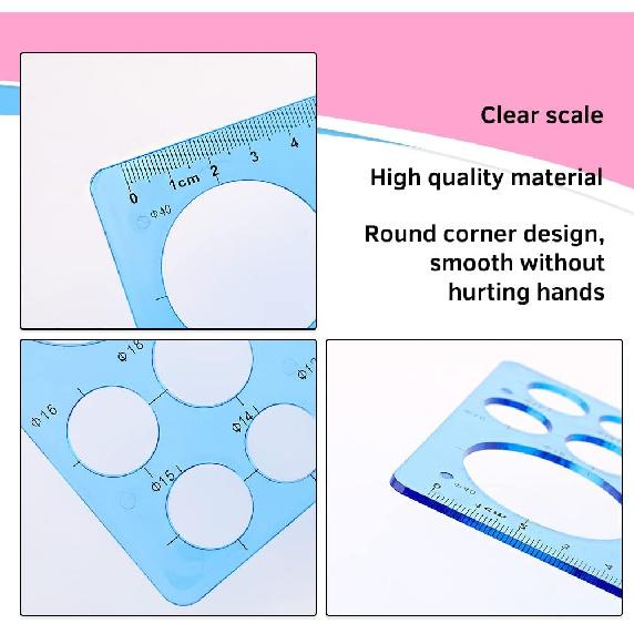 4 Pcs Circle Template for Drawing Circle Stencils Drafting Tools Set Stencil Maker Rulers,Digital Measuring Templates Rulers for Office,