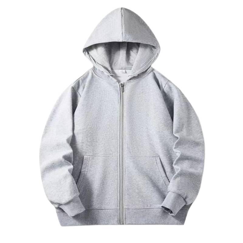 Felpa con cappuccio e zip in cotone color caramella per ragazzi e ragazze - Felpa con colletto alto e tasche, 110-170 cm, 280g, Versione tinta unita.