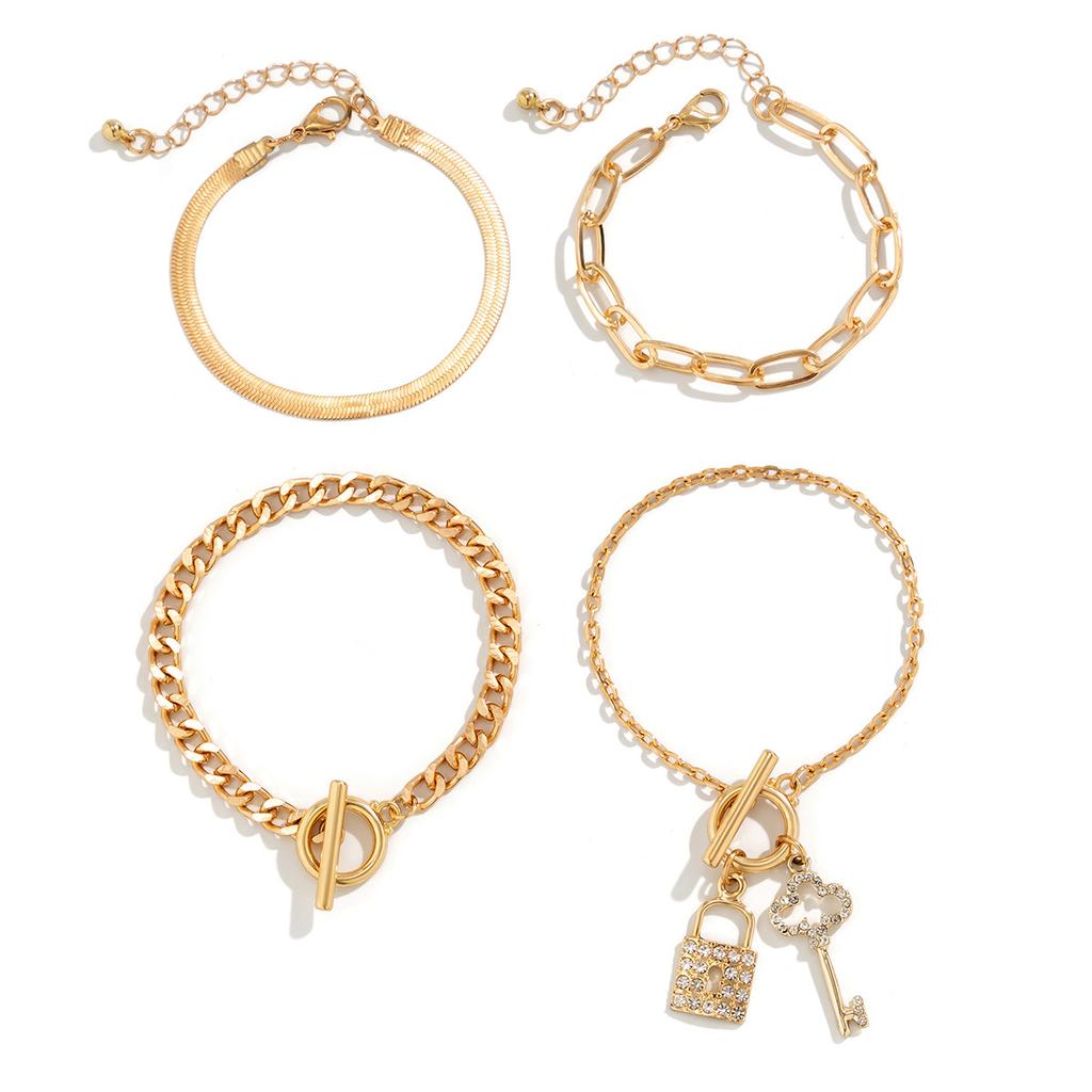 Light Luxury Diamond Lock Key Bracelet Vintage Fashion Metal Snake Bone Chain Bracelet