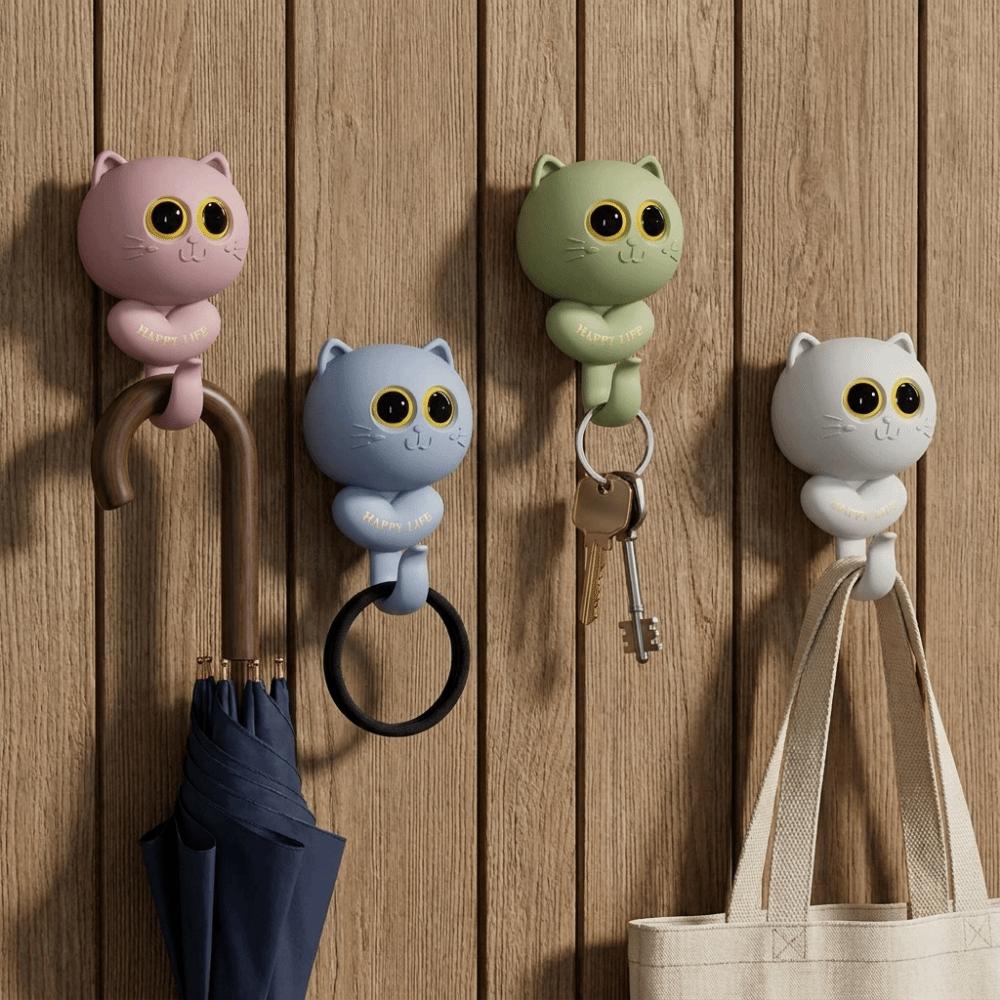 Wall Hanging Cat Blink Eyes Hook Free Punching Key Holder Cartoon Cat Hooks Entrance