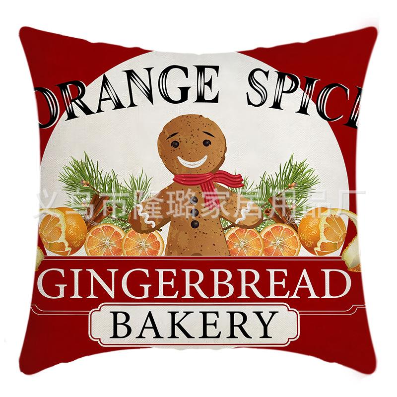 New Christmas Linen Pillow Cover Gingerbread Man Print Car Cushion Seat Pillow