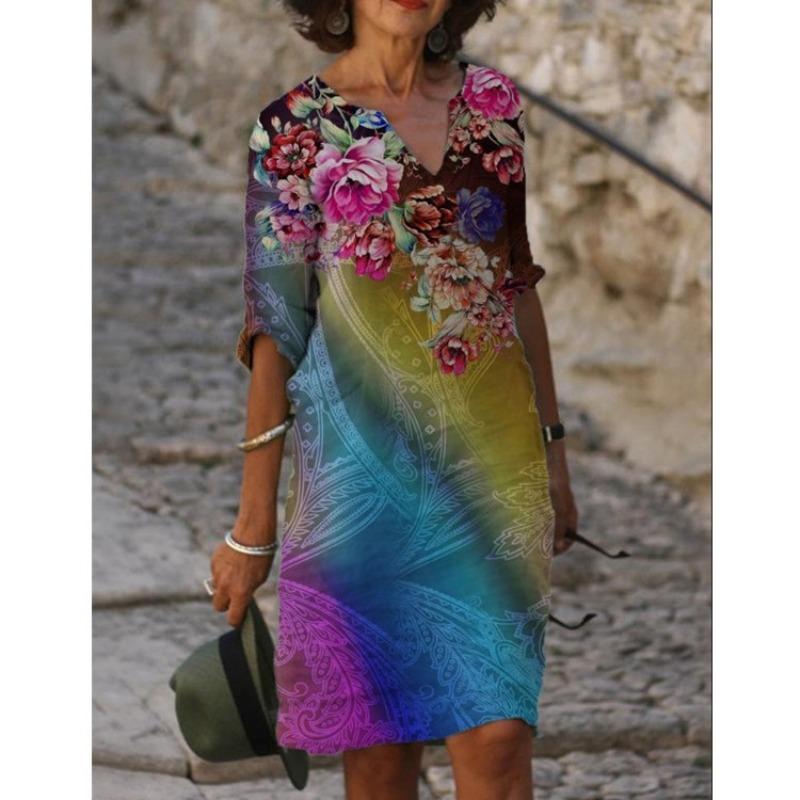 

IHUASU Fashion Summer Spring Short Sleeve V-Neck Casual Dresses S