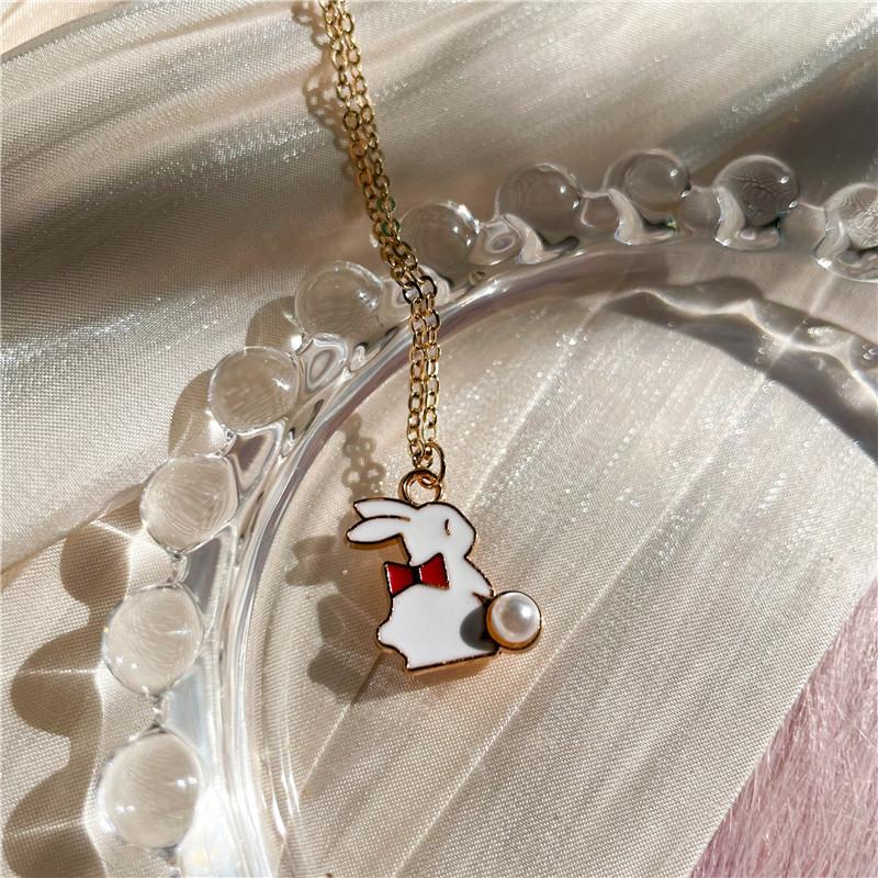 Cute Bowknot Rabbit Enamel Pendant Necklace Fashion Lovely Bunny Charms Choker Jewelry Birthday Gift For Women Girls
