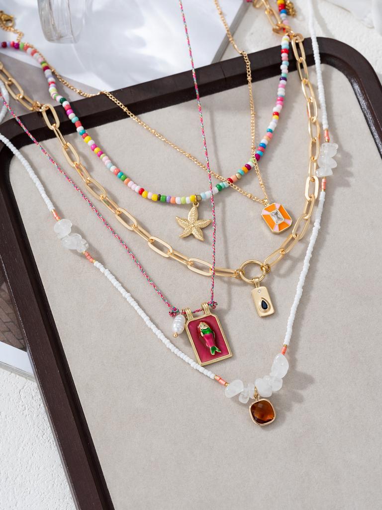 5 PZ Ciondolo Stella Marina Bohemien Perline di Ghiaia Irregolari Catena Clavicola Collana da Donna Accessori Gioielli per le Feste