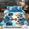 Niedliches Katze Hund Muster 3D Gedrucktes Bettwäscheset Niedliches Tier Romantisches Paar Thema Bettbezug Weich Bequem Luxuriöser Bettdeckenbezug