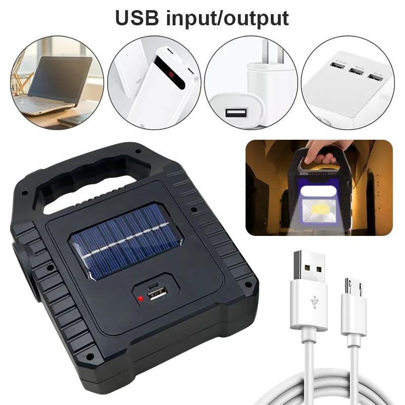 Portable Solar Lantern COB LED Work Lamp Waterproof  Emergency Spotlight USB Rechargeable Hand Lamp for Outdoor Hiking Camping