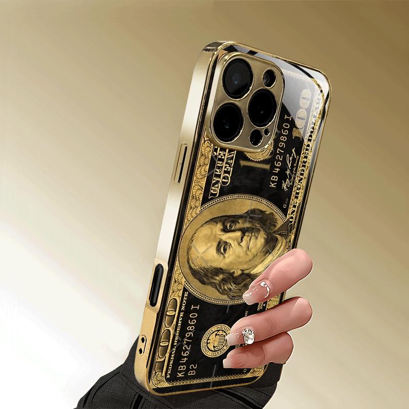 Banknotes Gold Fashion INS Luxurious Highend Phone Case Electroplated Glass PhoneCase for iPhone 17161514131211pm Pro Plus